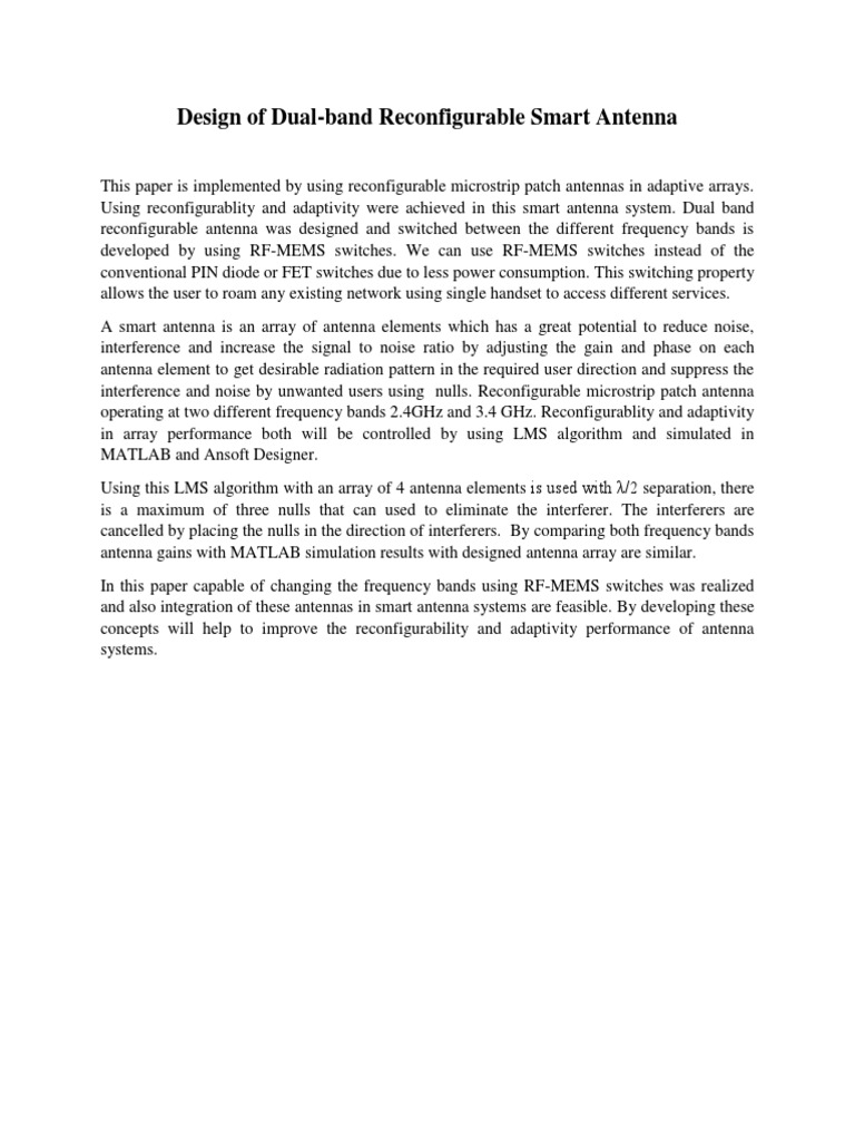 Design of Dual-Band Reconfigurable Smart Antenna | PDF