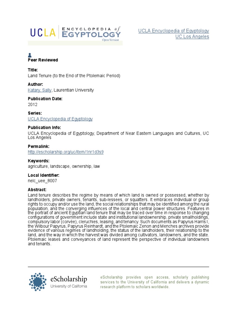 Ancient Egyptian Land Tenure Overview | PDF | Ancient Egypt | Leasehold ...