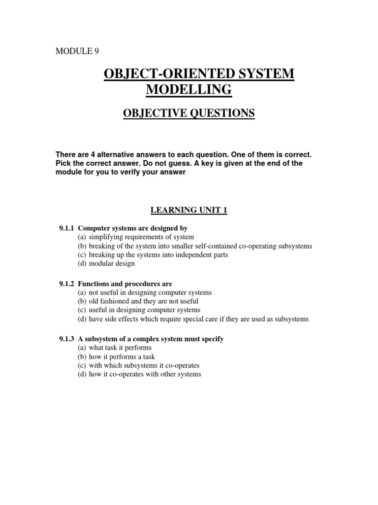 Object-Oriented System Modelling Quiz | PDF