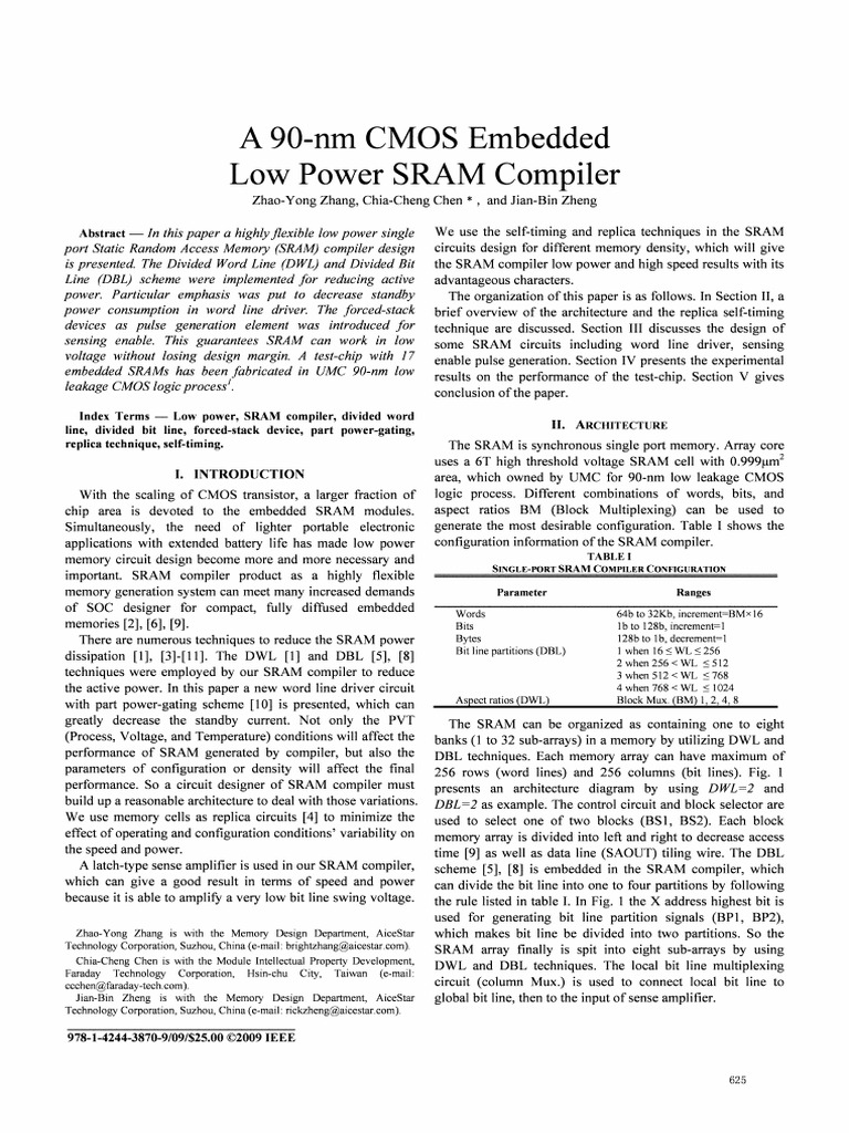 A 90-Nm CMOS Embedded Low Power SRAM Compiler | PDF