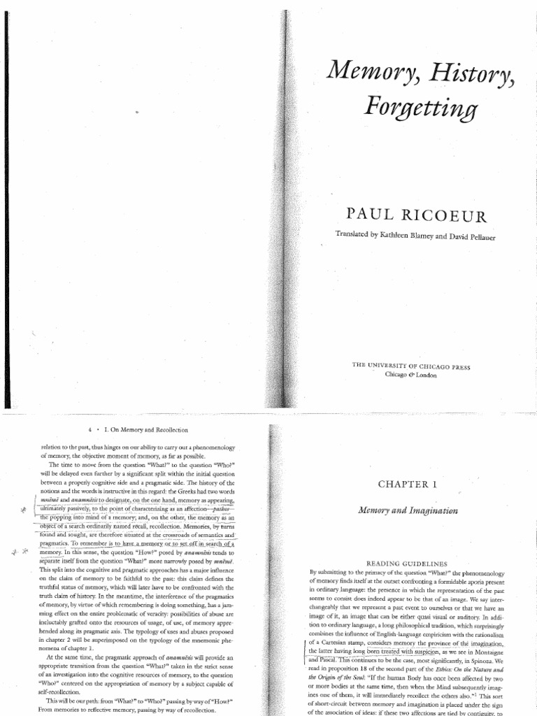 Ricoeur. Memory, History, Forgetting. | PDF