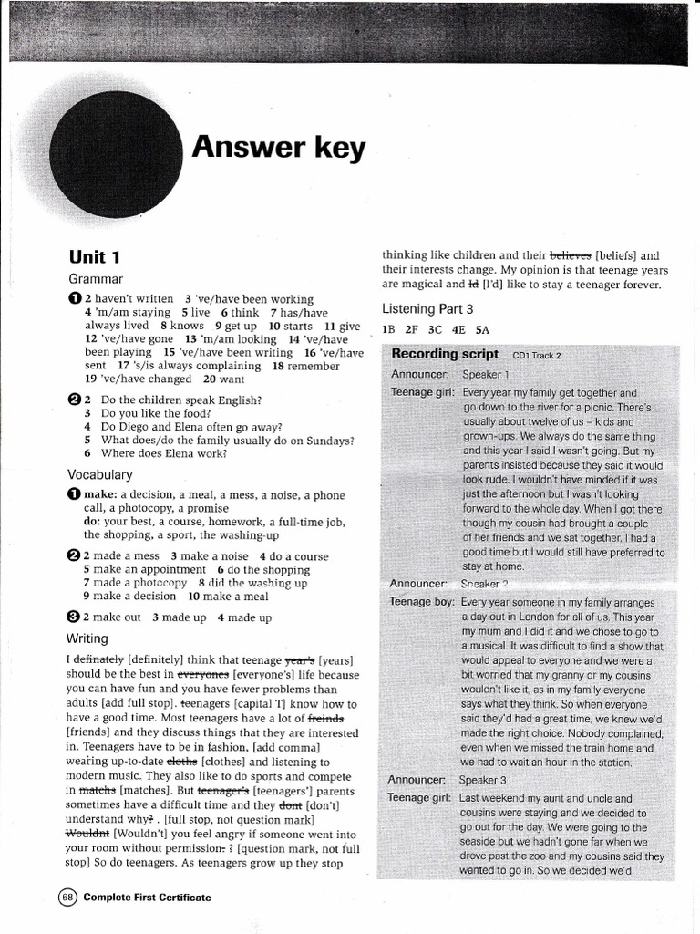 Worksheet Spanish 1 Workbook Pdf complete first certificate wb answers