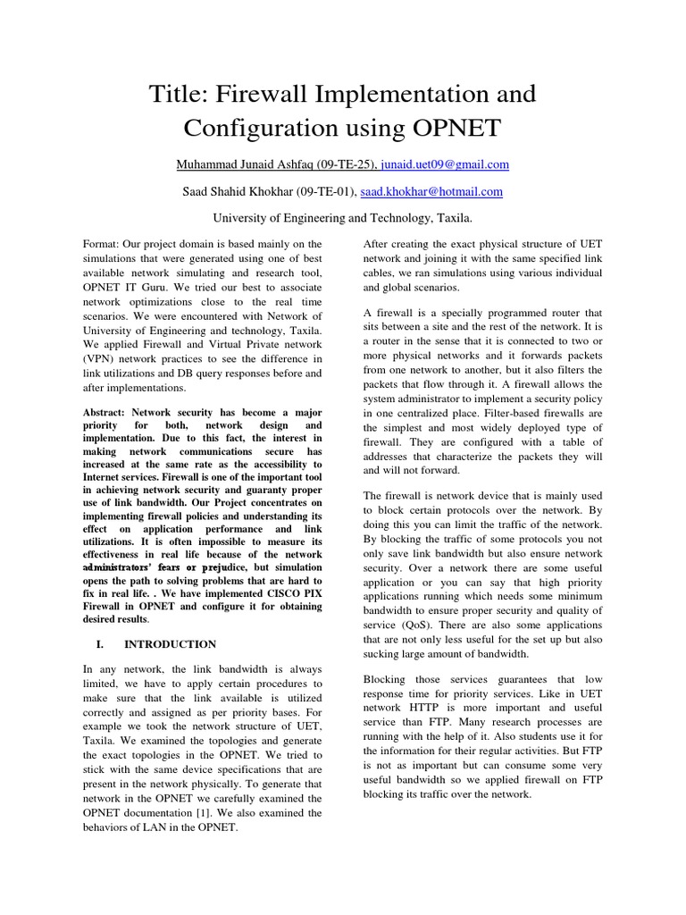 Firewall Implementation in OPNET | PDF | Firewall (Computing ...