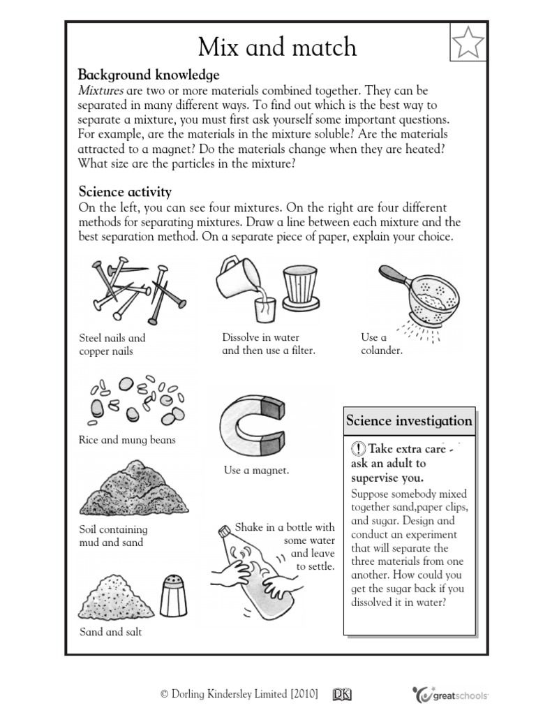 Worksheets Separating Mixtures Worksheet mix and match worksheet celsius thermometer