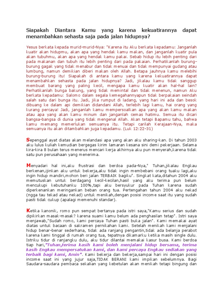 Siapakah Diantara Kamu Yang Karena Kekuatirannya Dapat Menambahkan Sehasta Saja Pada Jalan Hidupnya Pdf