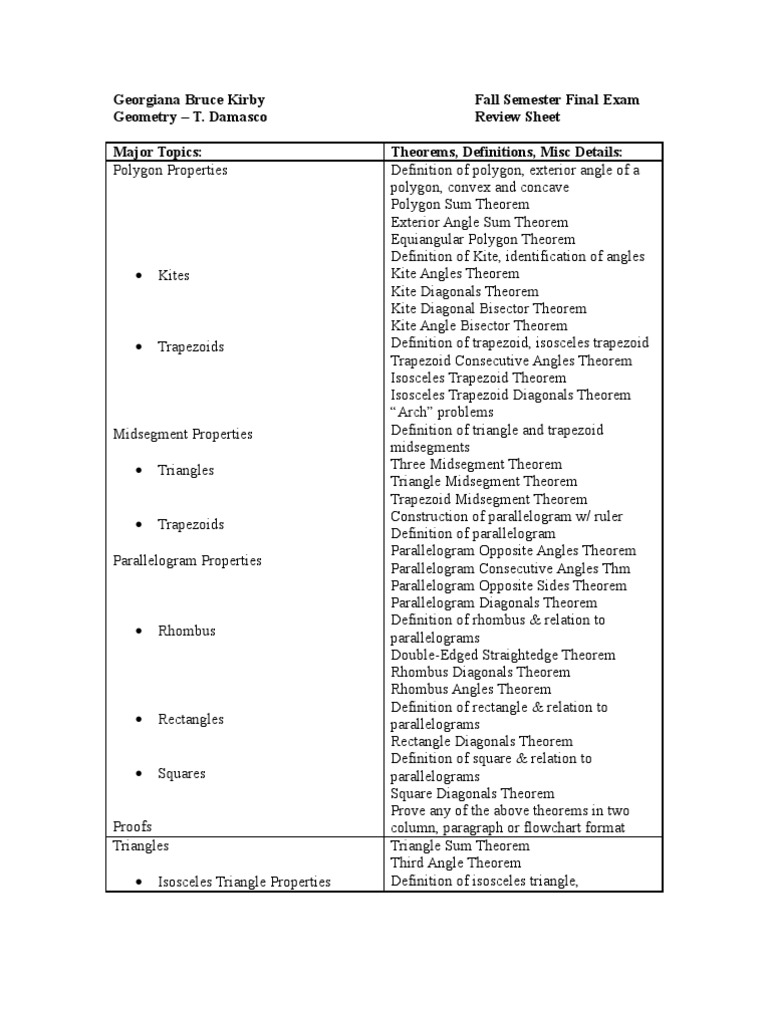 Geometry Final Exam Review Guide | PDF | Line (Geometry) | Perpendicular