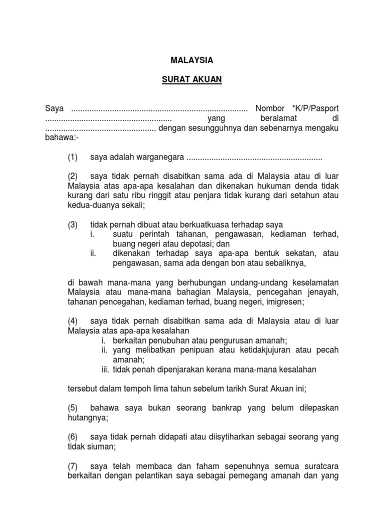 Surat Akuan Sumpah Tiada Kes Litigasi