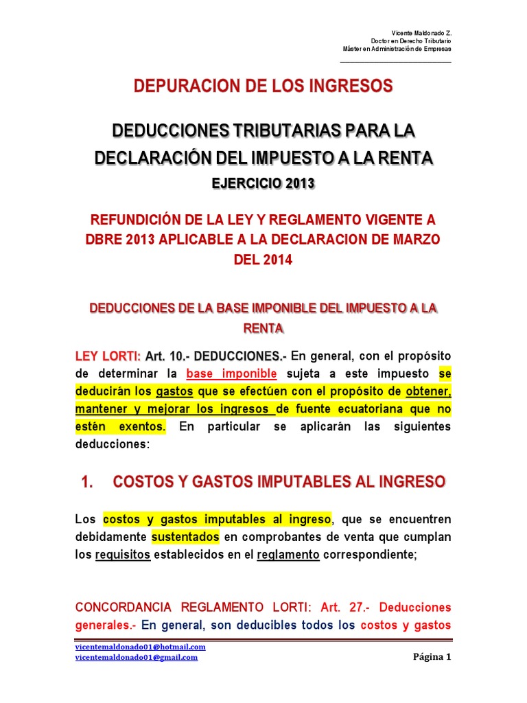 Deducciones Tributarias Impuesto Renta 2013 | PDF | Impuesto sobre la ...