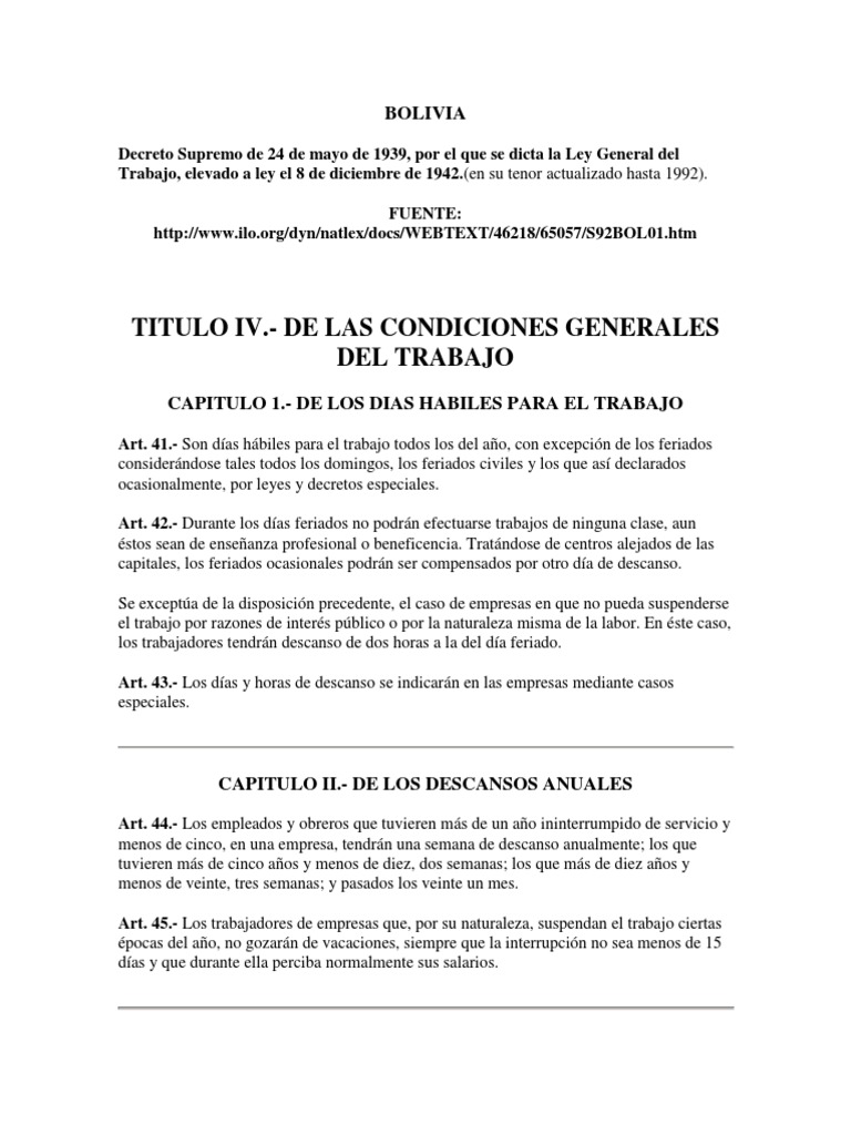 De Las Condiciones Generales Del Trabajo PDF Tiempo de trabajo Gobierno