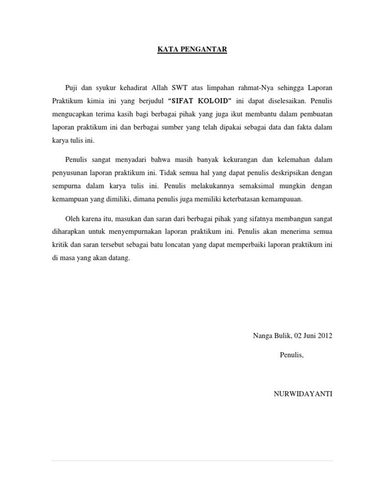 Contoh Kata Pengantar Laporan Praktikum Fisika Dicampur Aja Geh