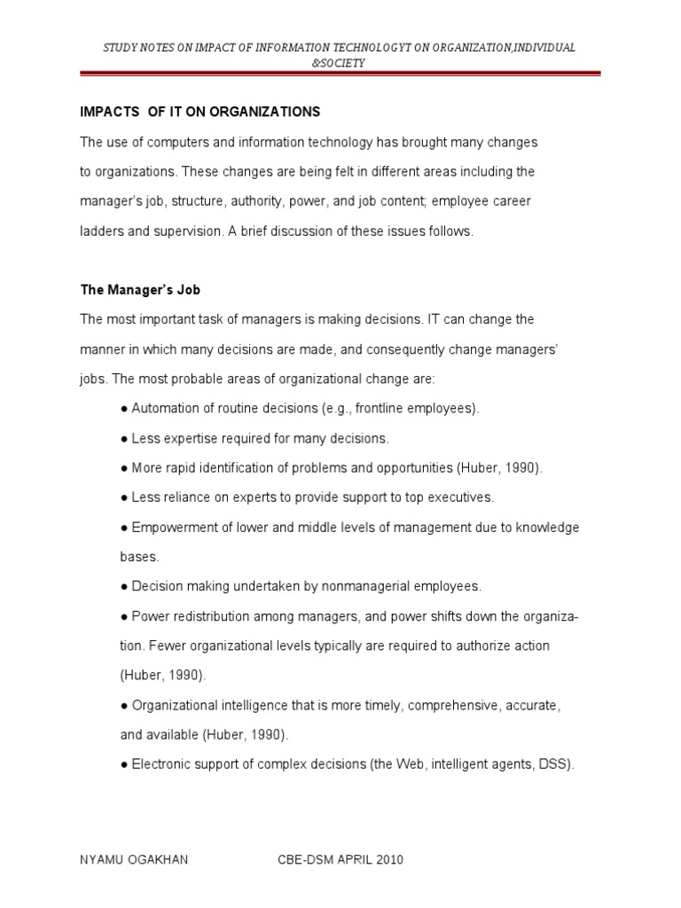 Impact of IT on Organizational Change | PDF | Disability | Employment