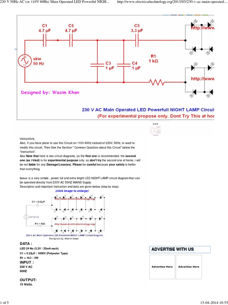 AC Operated LED NIGHT LAMP Circuit Diagram | PDF | Series And Parallel ...