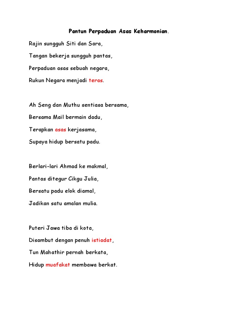 Pantun Perpaduan Pdf