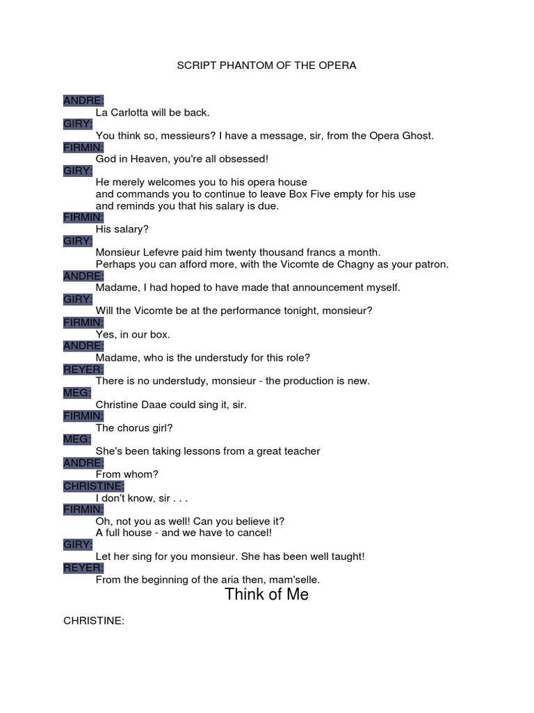Phantom of the Opera Script