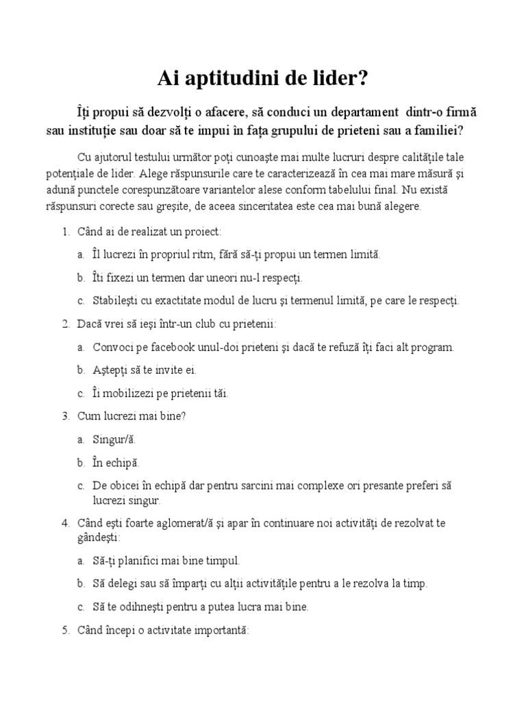 Test Ai Aptitudini de Lider | PDF