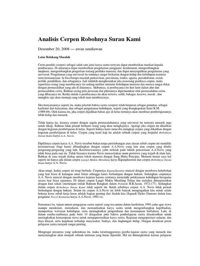 Analisis Cerpen Robohnya Surau