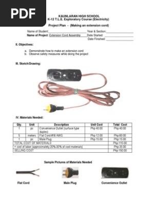 Project Plan Extension Cord Electrical Connector Wire
