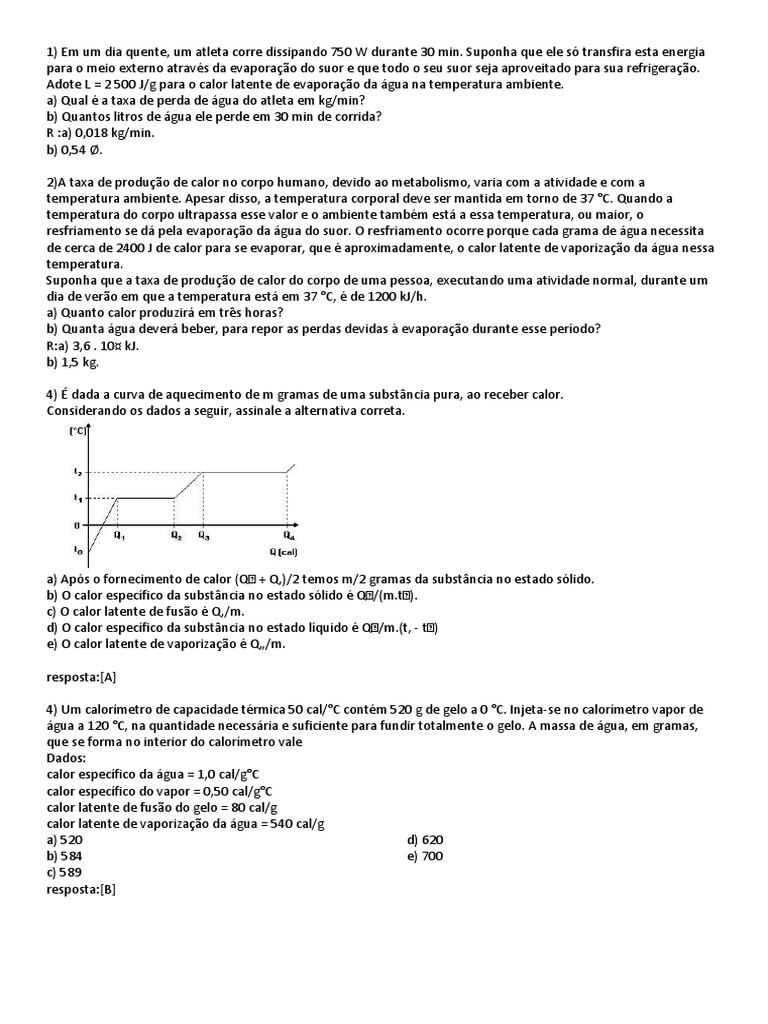 Exercícios De Calorimetria – Lista de Exercícios sobre Calorimetria I ...