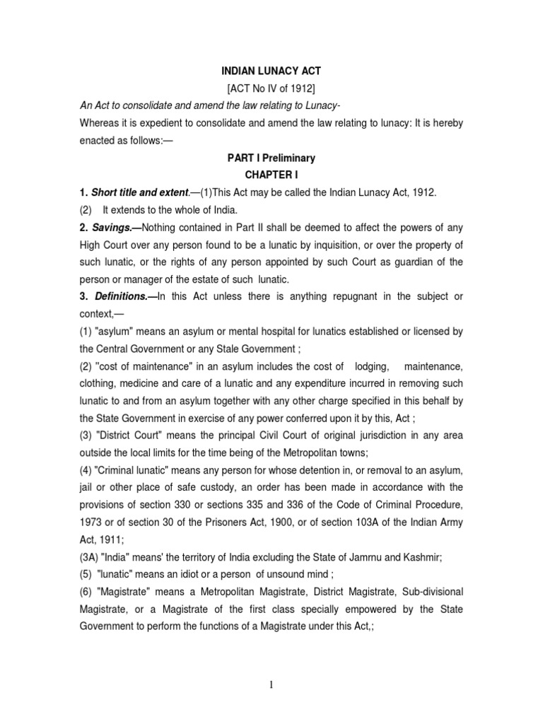 Indian Lunacy Act 1912 | PDF