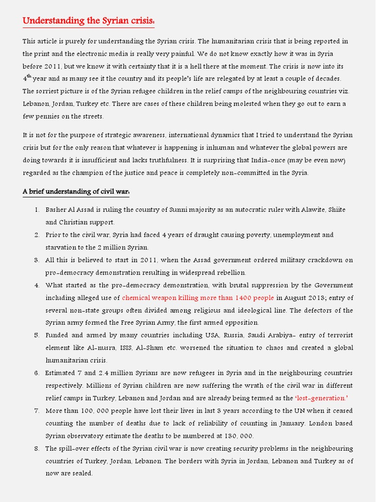 Insights on the Syrian Crisis | PDF | Syria | Bashar Al Assad