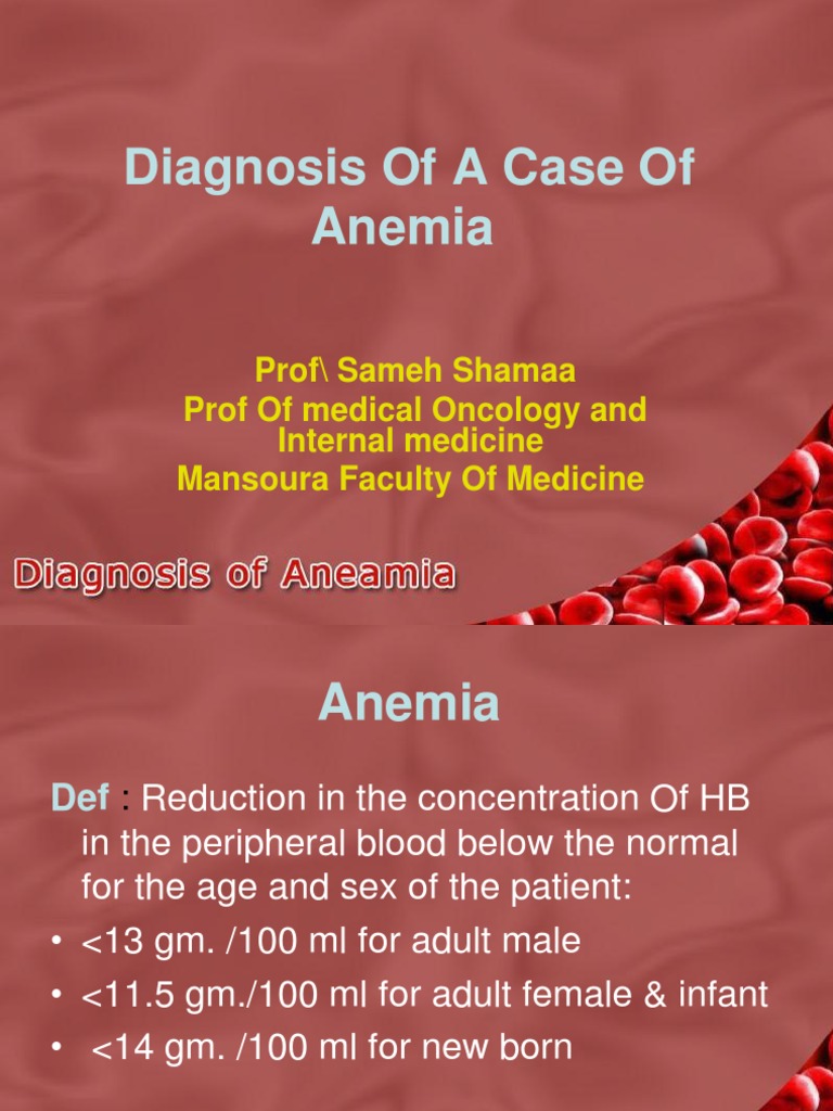 Diagnosis of A Case of Anemia PDF Anemia Medical Specialties