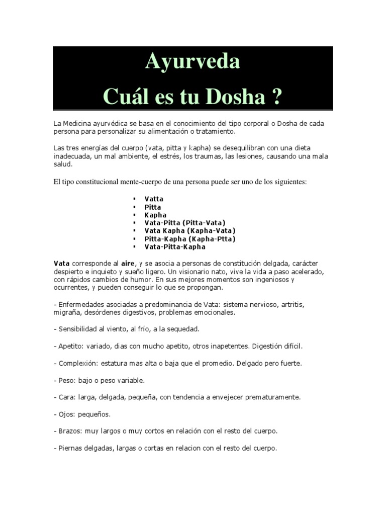 Test Ayurveda Dosha PDF Dormir Diarrea