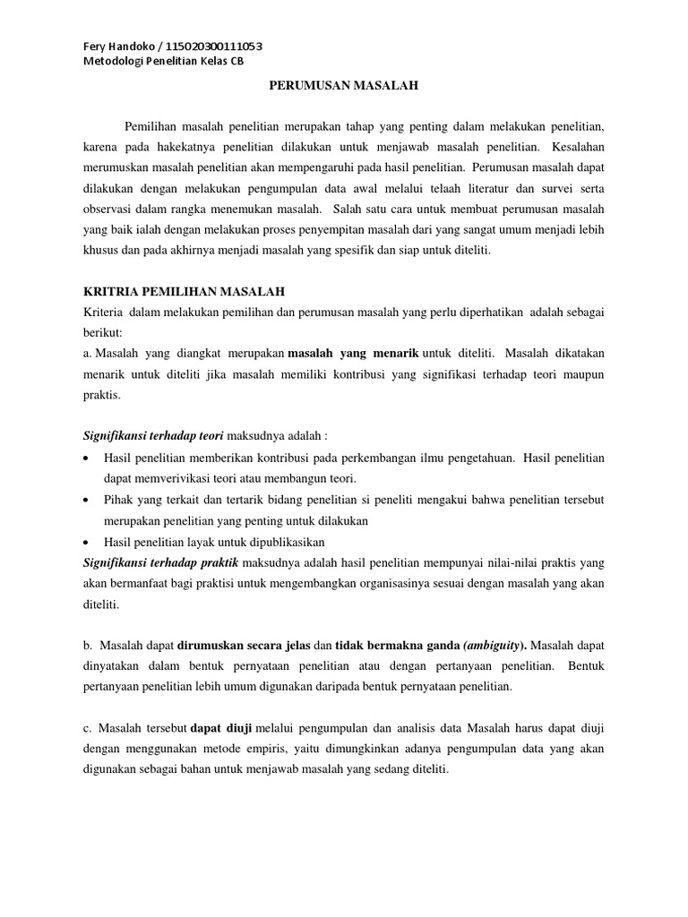 1 Rumusan Masalah Teori Hipotesis