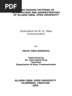 Download NEWS-SEEKING PATTERNS OF ACADEMICIANS AND ADMINISTRATORS OF AIOU by Malik Tariq Mahmood SN21863488 doc pdf