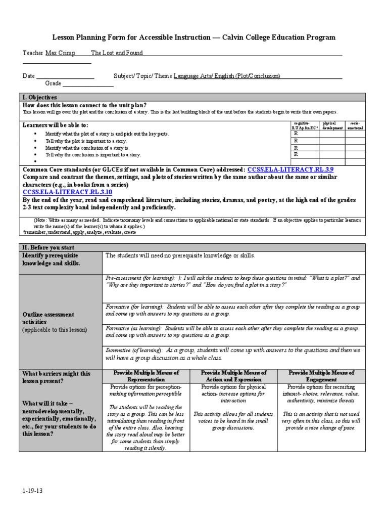 Plot Conclusion Lesson Plan PDF Lesson Plan Quality Of Life