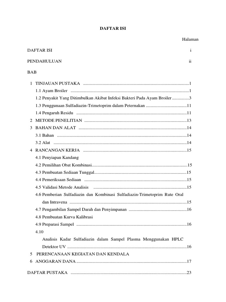 Daftar Isi Proposal Pengajuan Dana