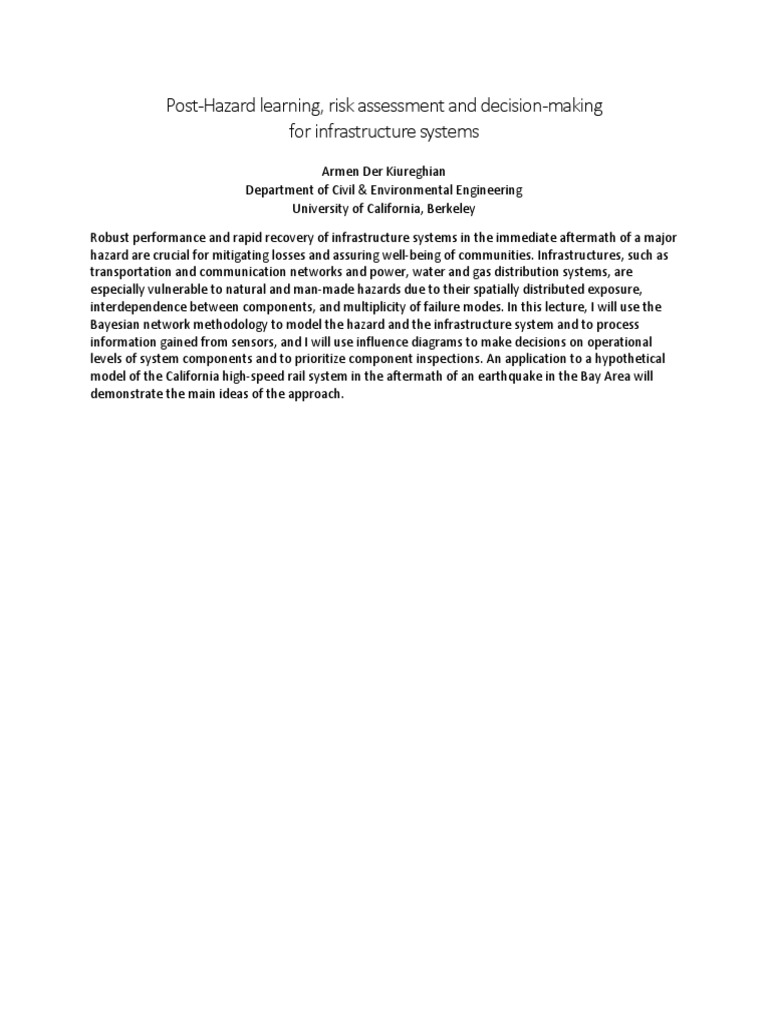 Post-Hazard Risk Assessment for Infrastructure | PDF