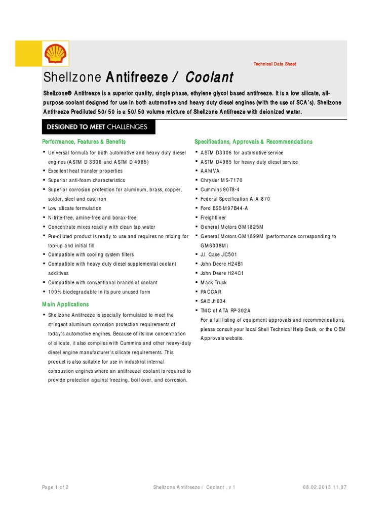 Shellzone Antifreeze / Coolant Performance, Features & Benefits