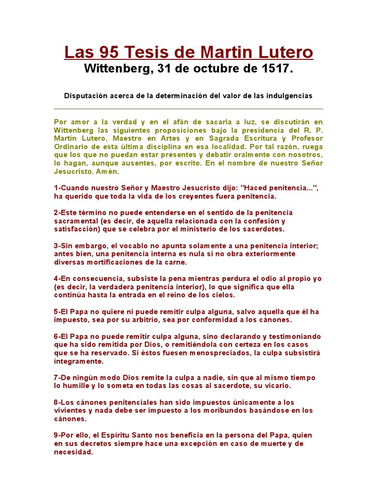 95 Tesis De Martin Lutero Completas