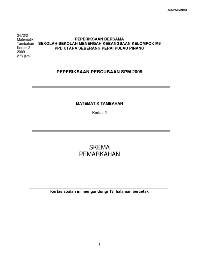 Spm Trial 2009 Addmath2 Ans Penang Pdf