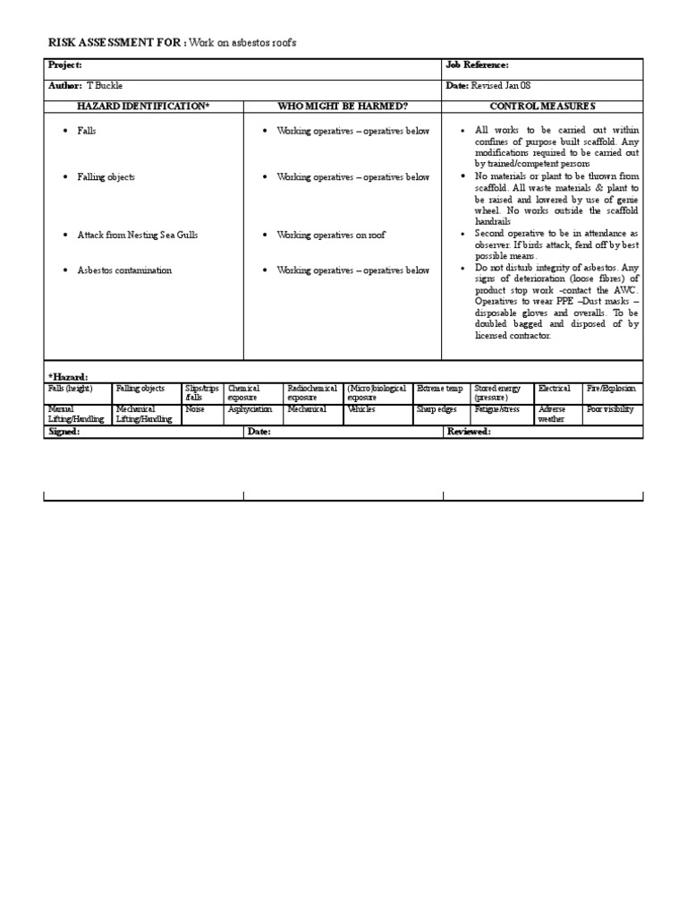 Asbestos Roof Work Risk Assessment | PDF | Asbestos | Hazards