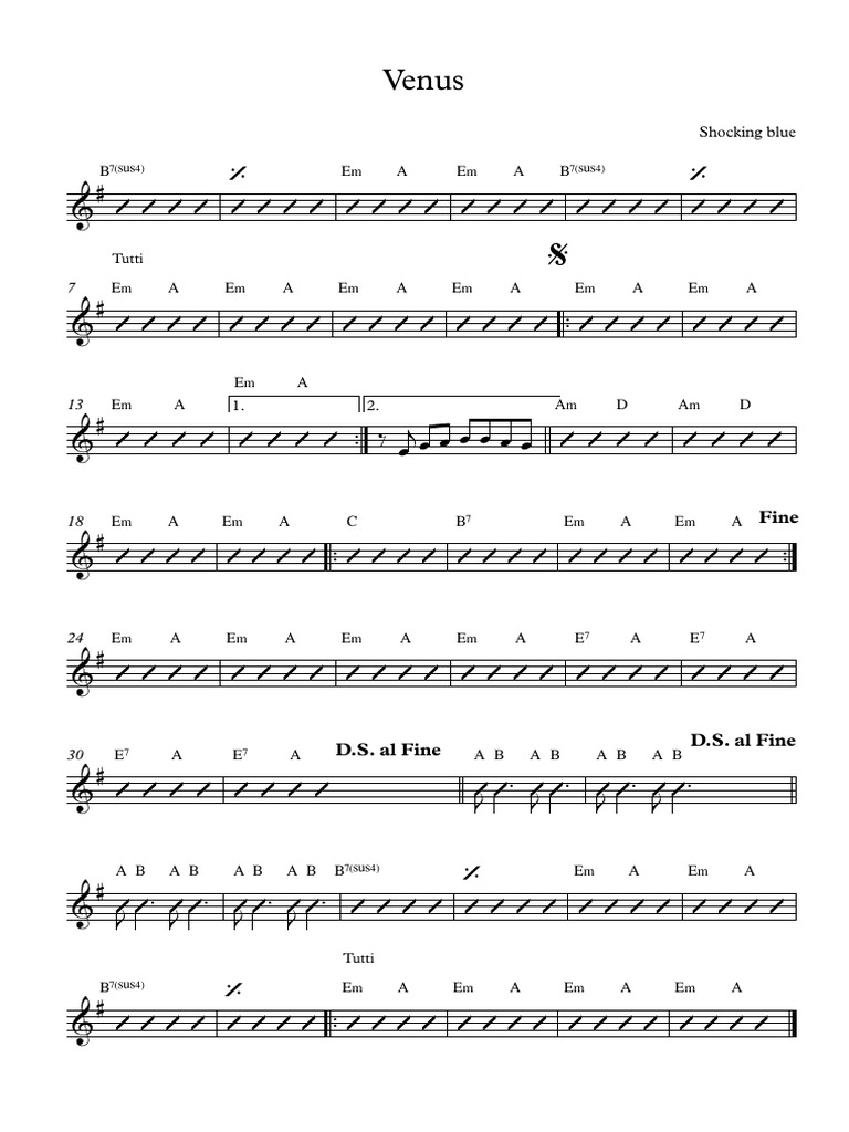 Venus Shocking Blue Partitura Completa PDF