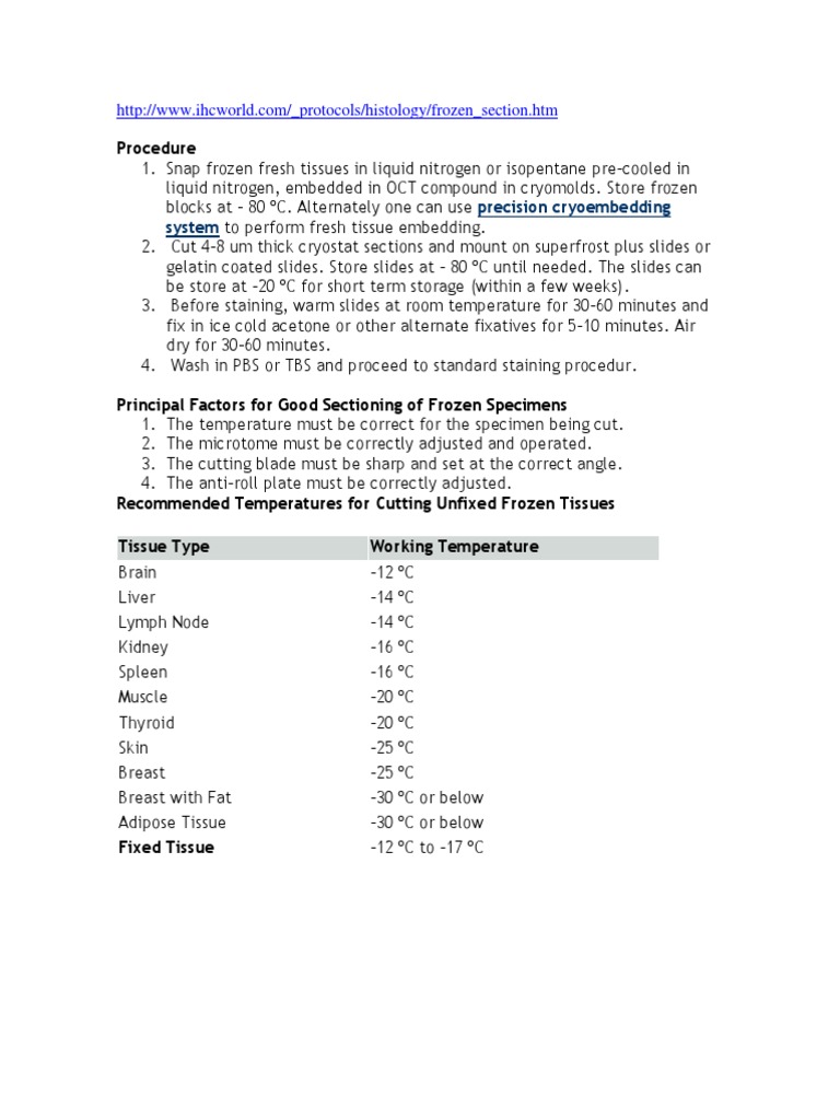 Frozen Section PDF Fixation (Histology) Anatomy