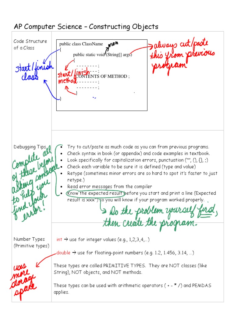 AP Computer Science: Object Construction Guide | PDF | Class (Computer ...
