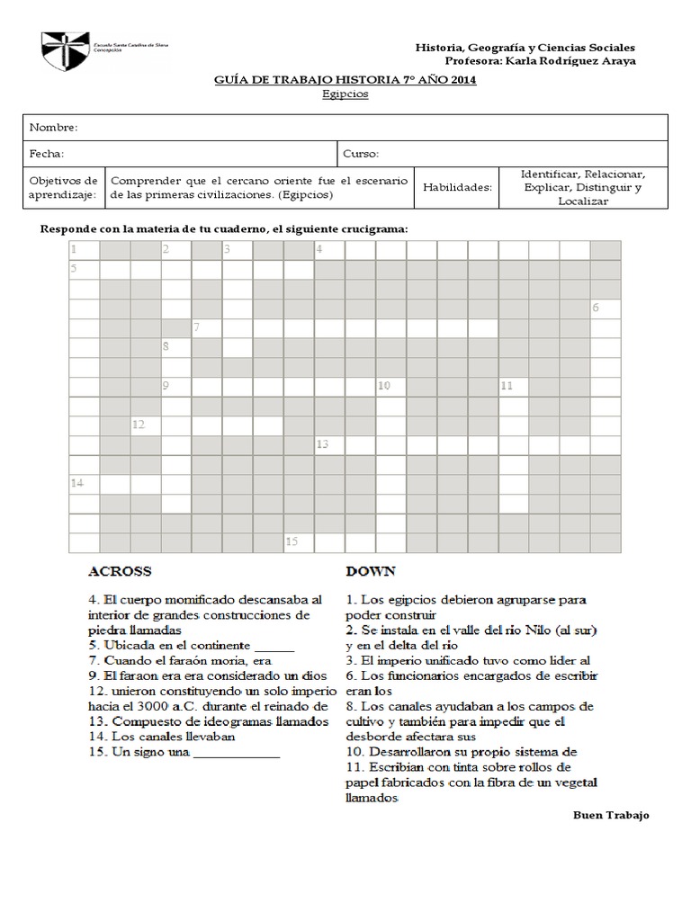 05 Crucigrama Septimo Unidad 2 Egipcios
