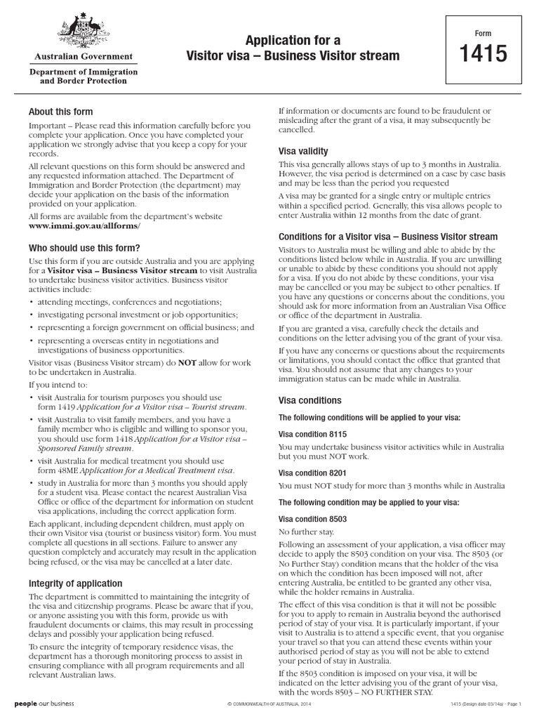 Formulir Visa Australia 1415 | PDF | Travel Visa | Payments