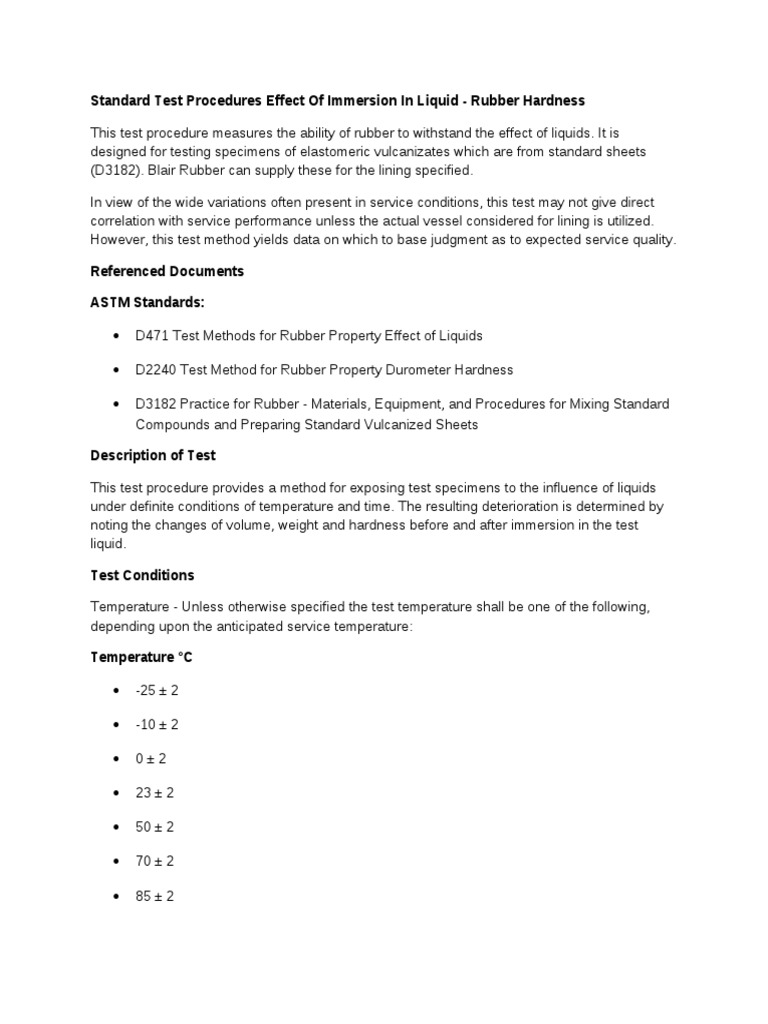 Standard Test Procedures Effect of Immersion in Liquid | PDF