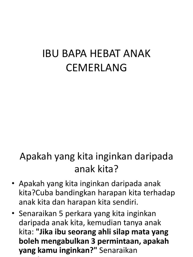 Ibu Bapa Hebat Anak Cemerlang Pdf