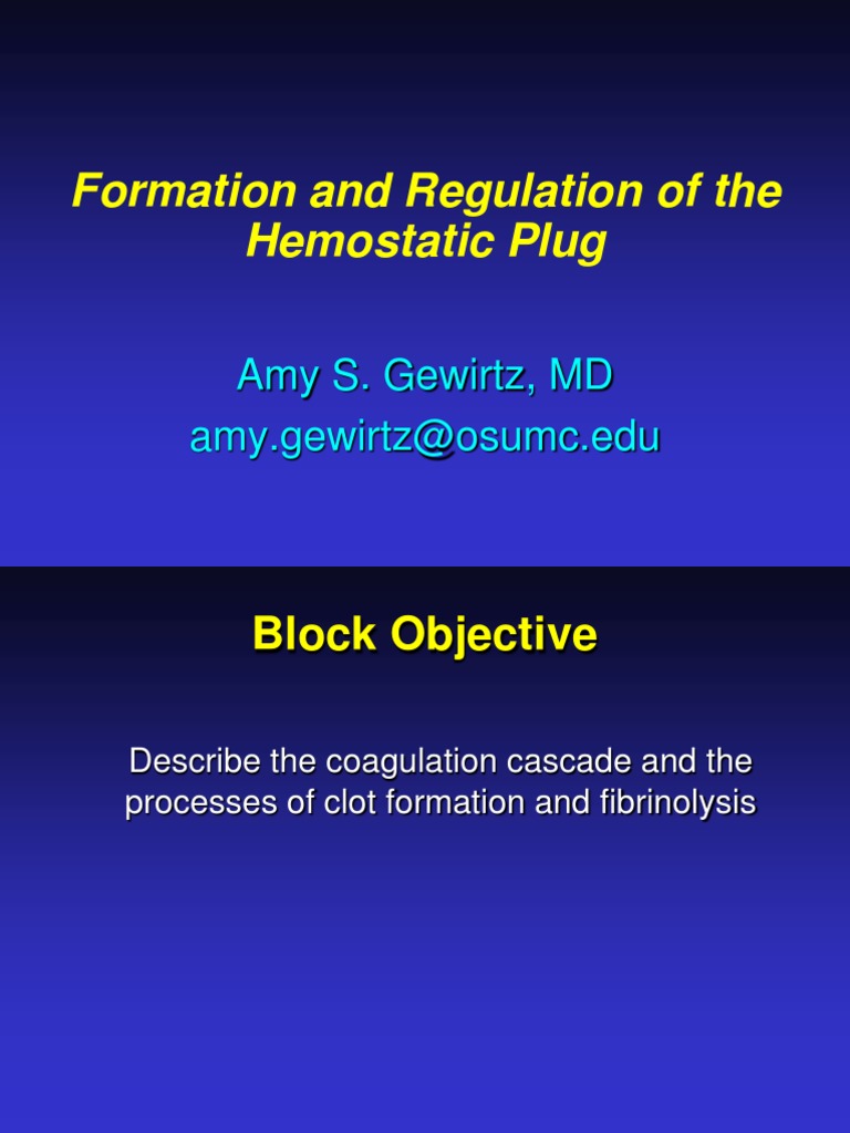 Formation and Regulation of The Hemostatic Plug Amy S. Gewirtz, MD Amy