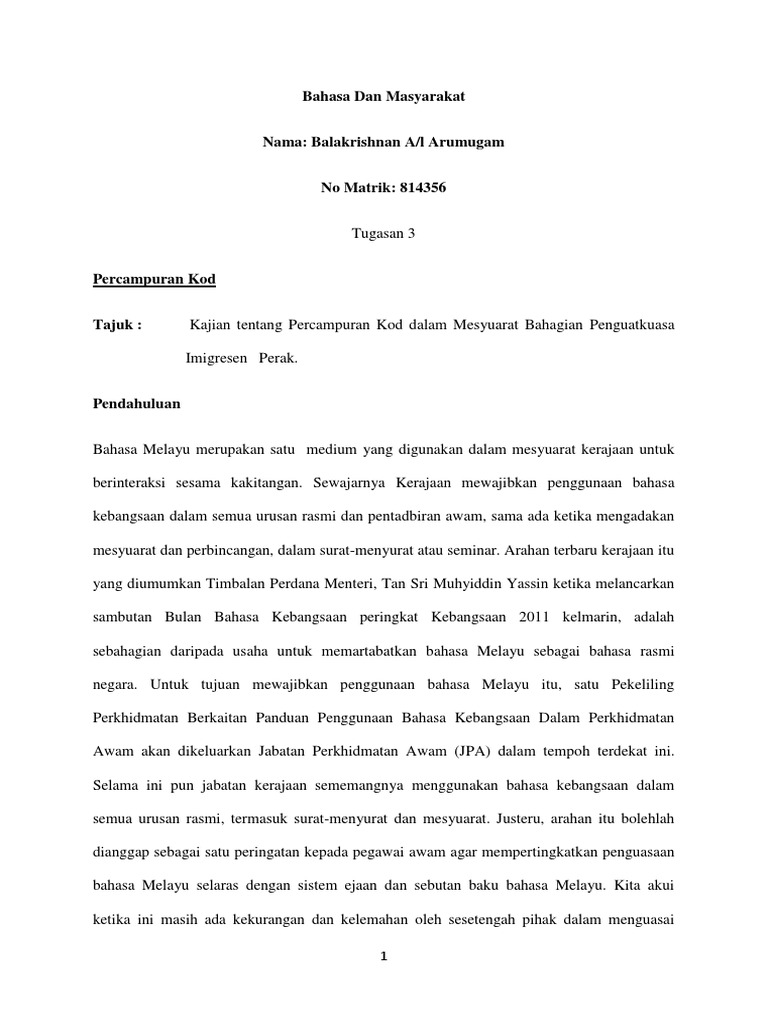 Tugasan Percampuran Kod Pdf