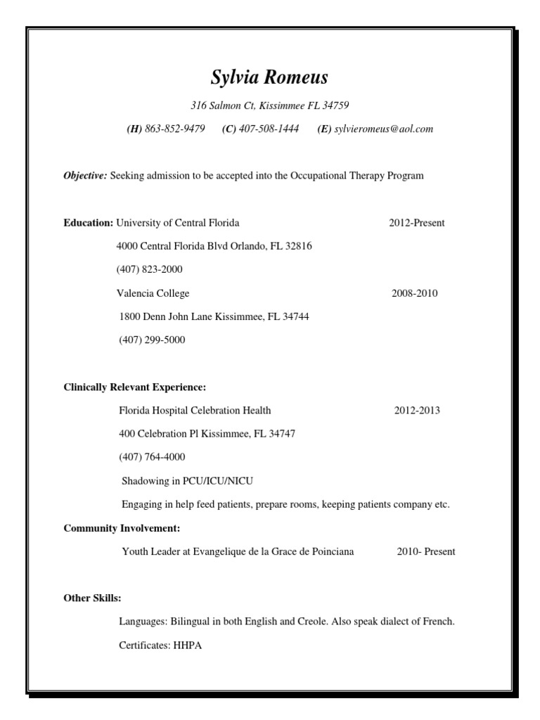 Occupational Therapy Program Application | PDF
