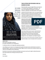 Flyer With Letter-Writing Action: Stop The Execution of Reyhaneh Jabbari in Iran