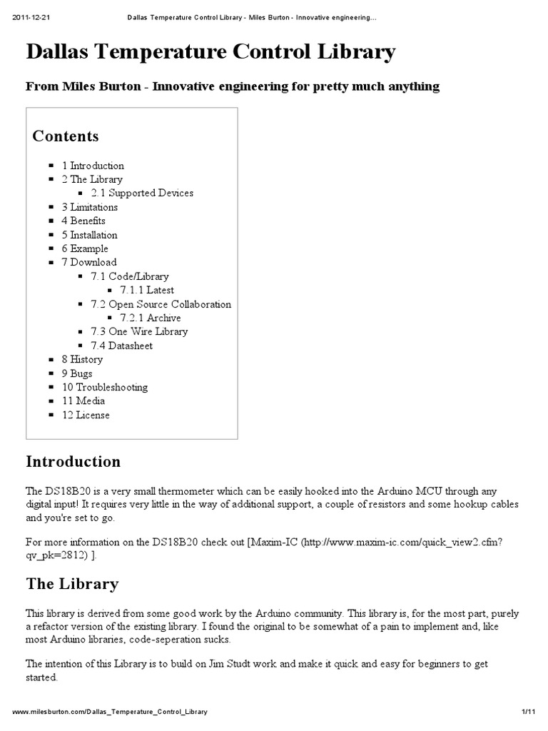 Dallas Temperature Control Library Miles Burton Innovative