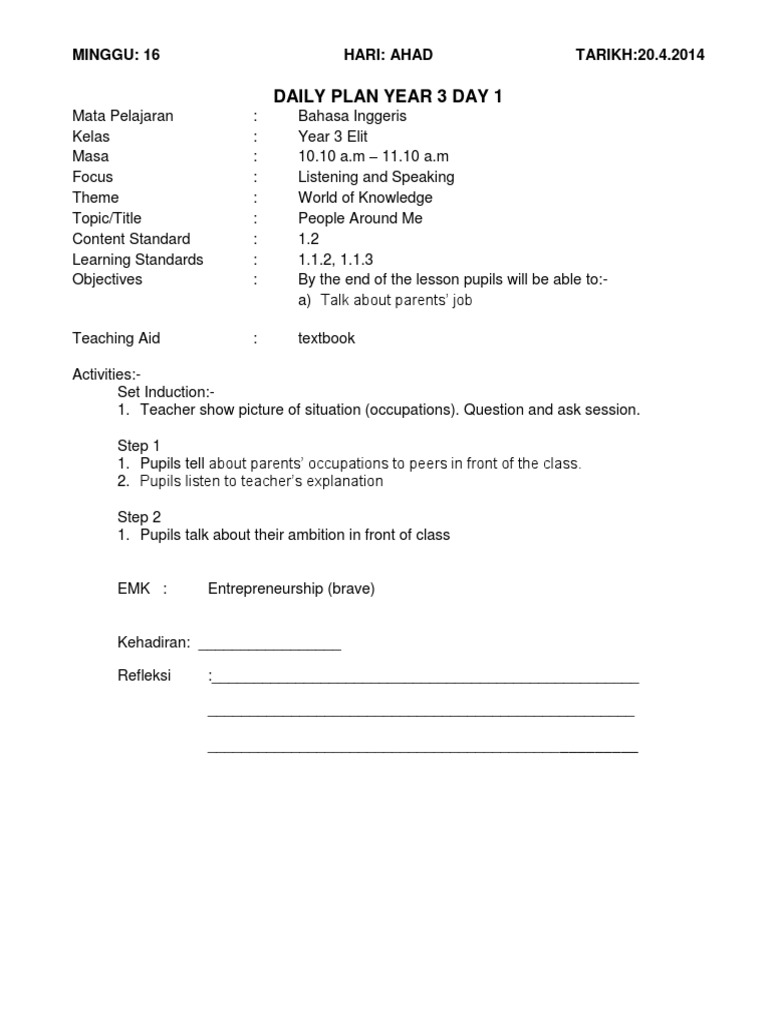 Year 3 English Daily Lesson Plan | PDF | Art