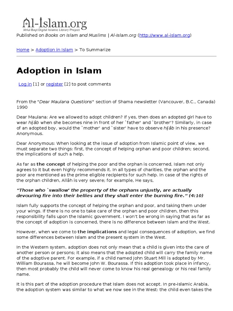 Adoption in Islam PDF Muhammad Adoption