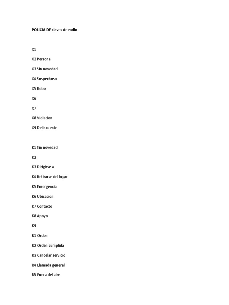POLICIA DF Claves de Radio